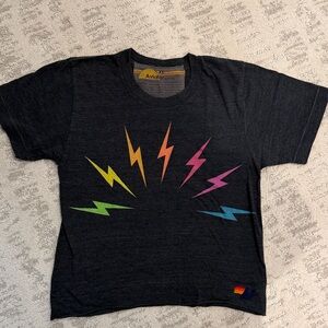 Aviator Nation women’s  Tee with Colorful Lightning Bolts - Charcoal